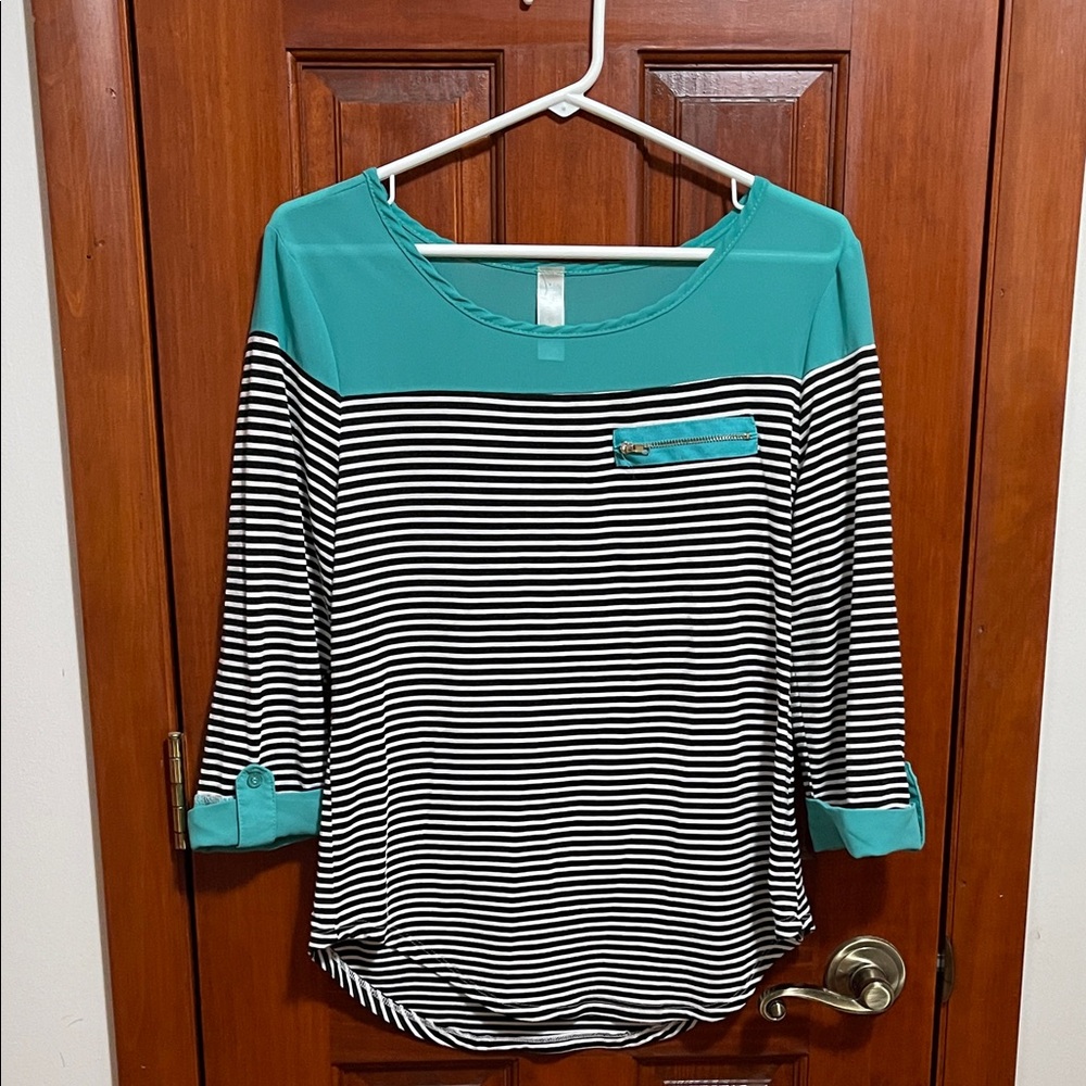 Striped Teal Accent Women’s Top